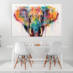 Colorful Elephant canvas wall art Animal print Elephant painting print Colorful wall decor Large canvas art Set of 3 Panels