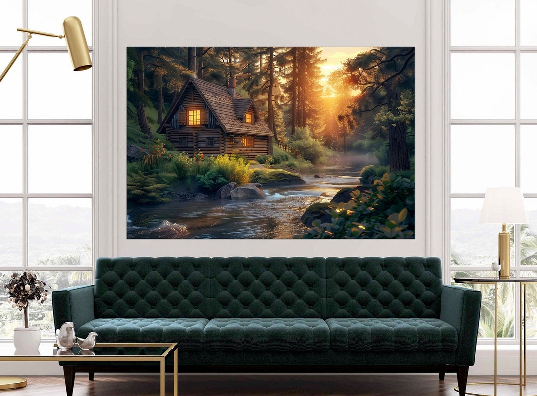 Cabin House Forest Wall Art Rustic Wall Decor River Hunting Lodge ...