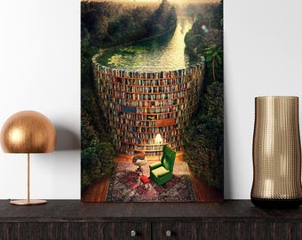 Surreal Library Canvas Wall Art Print: Home Decor