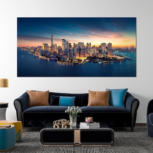 New York Cityscape Canvas Print, Night Lights Skyline Art
