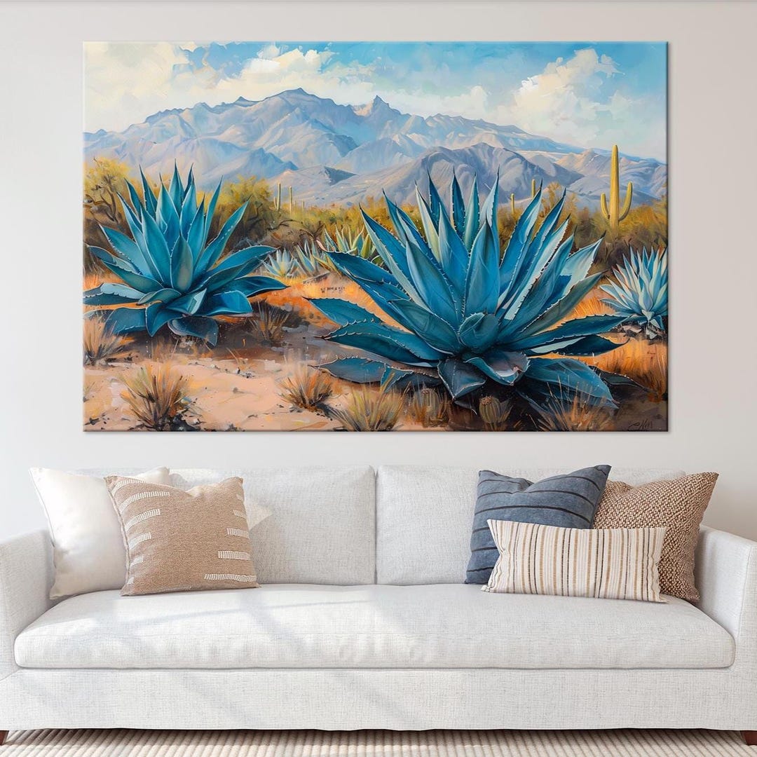 Agave Cactus Canvas Wall Art, Southwest Desert Landscape Print, Living ...