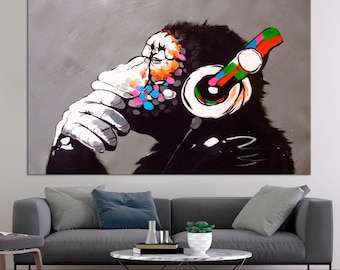 DJ Monkey Graffiti Canvas Print, Street Art