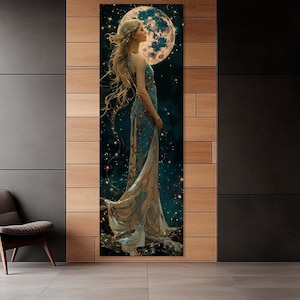 Fairy girl large canvas wall art prints Alphonse Mucha Art nouveau print Long narrow wall art Magical girl Contemporary wall decor