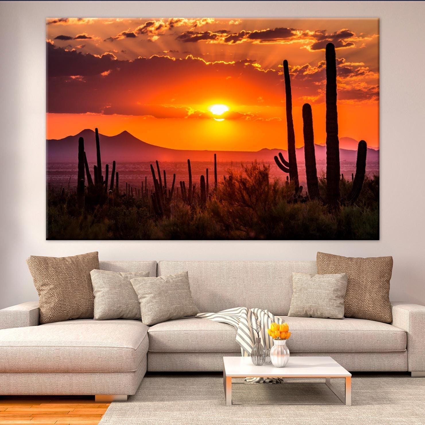 Saguaro Cactus Sunset Canvas Print, Arizona Desert Wall Art - Etsy