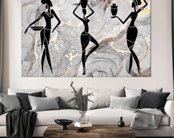 African Girls Canvas Print | Ethnic Retro Abstract Art Decor