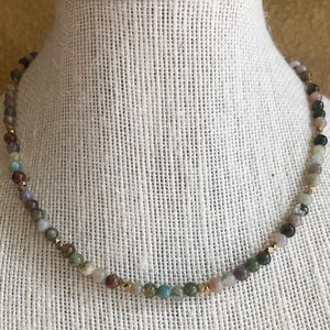 India Agate Stone Beaded necklace, Small Bead choker, Dainty Necklace, Minimalist jewelry, Gifts for Her, Boho, Multicolor Choker