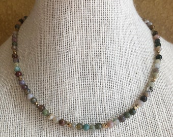 India Agate Stone Beaded necklace, Small Bead choker, Dainty Necklace, Minimalist jewelry, Gifts for Her, Boho, Multicolor Choker