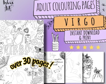 Virgo Adult Colouring Pages Horoscopes Starsign Astrology Creative Art Scrapbooking Spiritual Girl Fun Learn Instant Download Print Paint