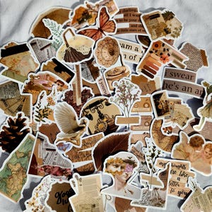 Vintage Aesthetic Sticker Pack – 50 Retro Scrapbooking Stickers | Boho Collage, Journal Ephemera, Antique-Inspired Decor