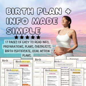 Geboorteplan gemaakt met eenvoudige activiteitenbladen om gemakkelijk te leren over de basisprincipes van de geboorte, doelen stellen na de bevalling, geboorteakte voor scrapbooking