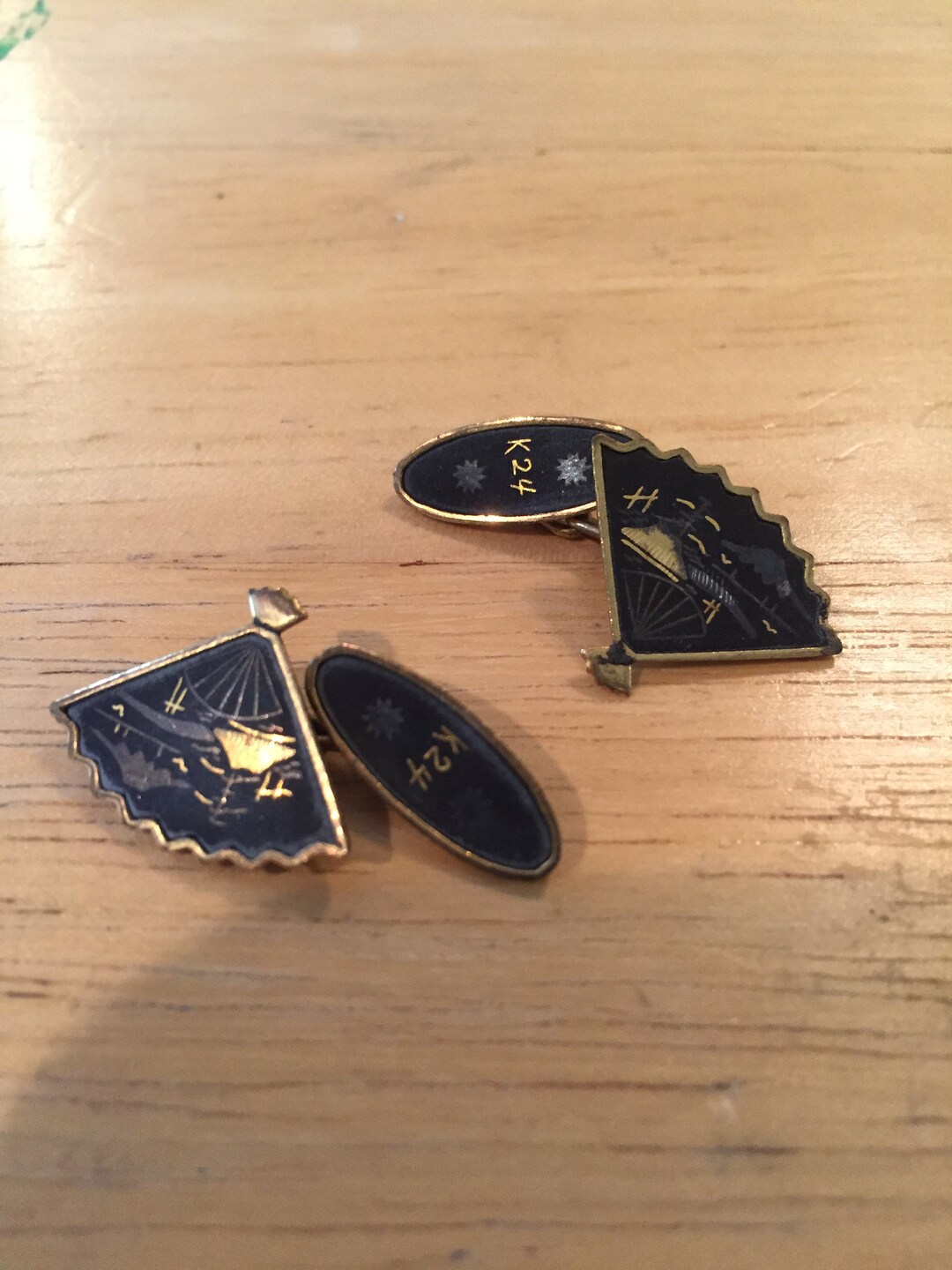 Boutons De Manchette Japonais Vintage K24 - Style Damascène Pour Homme - Occasion En Excellent état