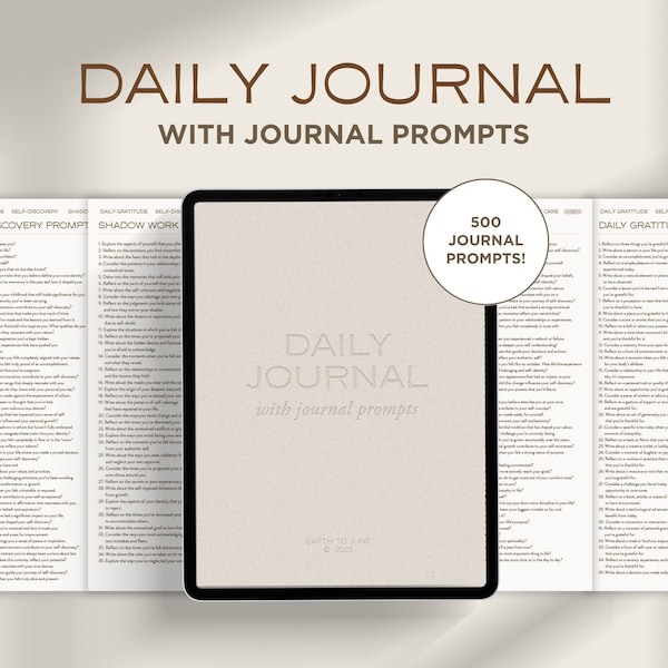 500 Journal Prompts Daily Digital Journal | 365 Daily Pages | One Page a Day Journal  | Gratitude, Shadow Work, Career, Self Discovery