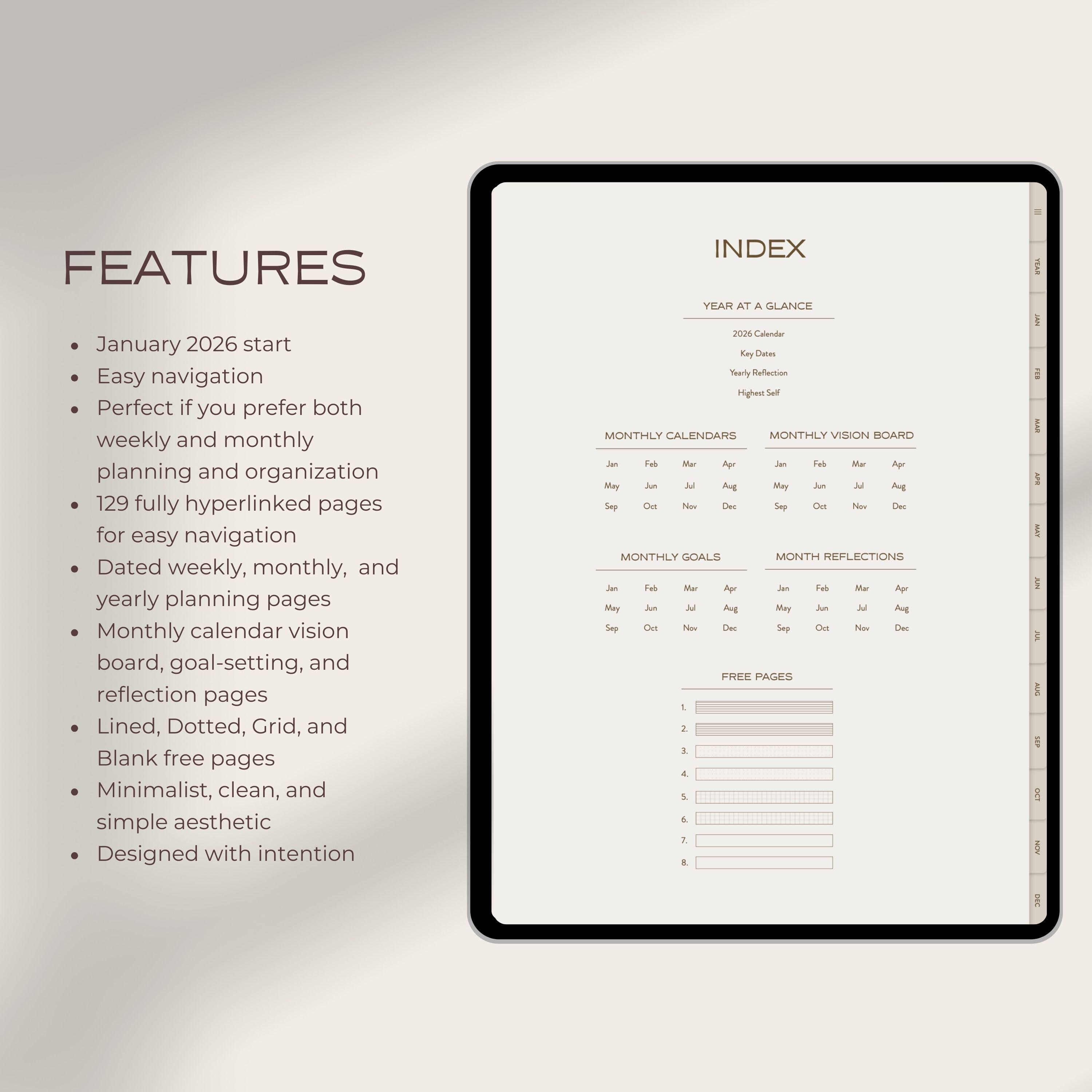 2026 Weekly Digital Planner: Minimalist iPad Goodnotes Template (PDF ...