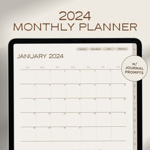 2024 Monthly Digital Planner | Dated Monthly Calendar Template for iPad Goodnotes and Notability | Minimalist Monthly Planner | Minimalist