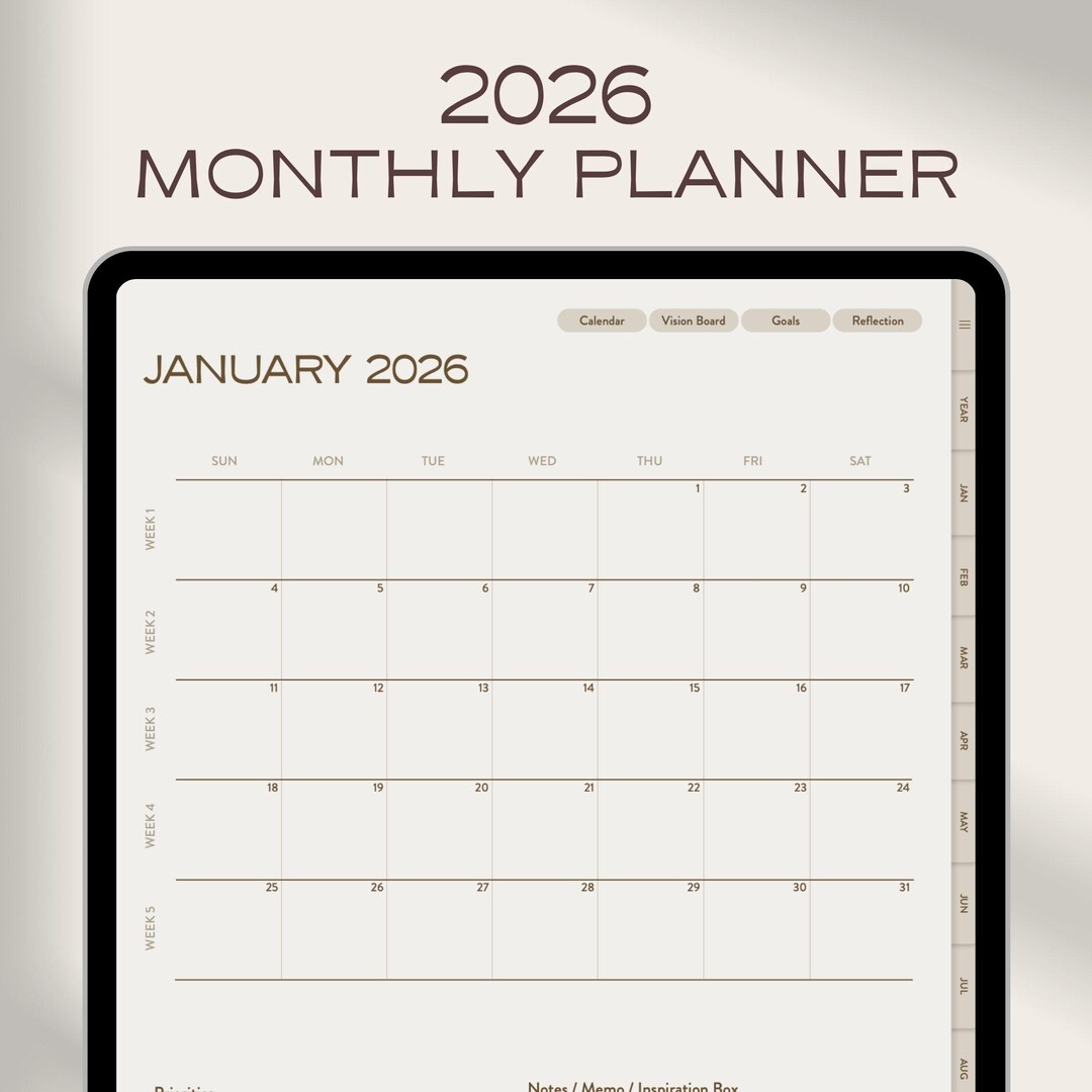 2026 Monthly Digital Planner: Minimalist iPad Calendar (PDF) - Etsy