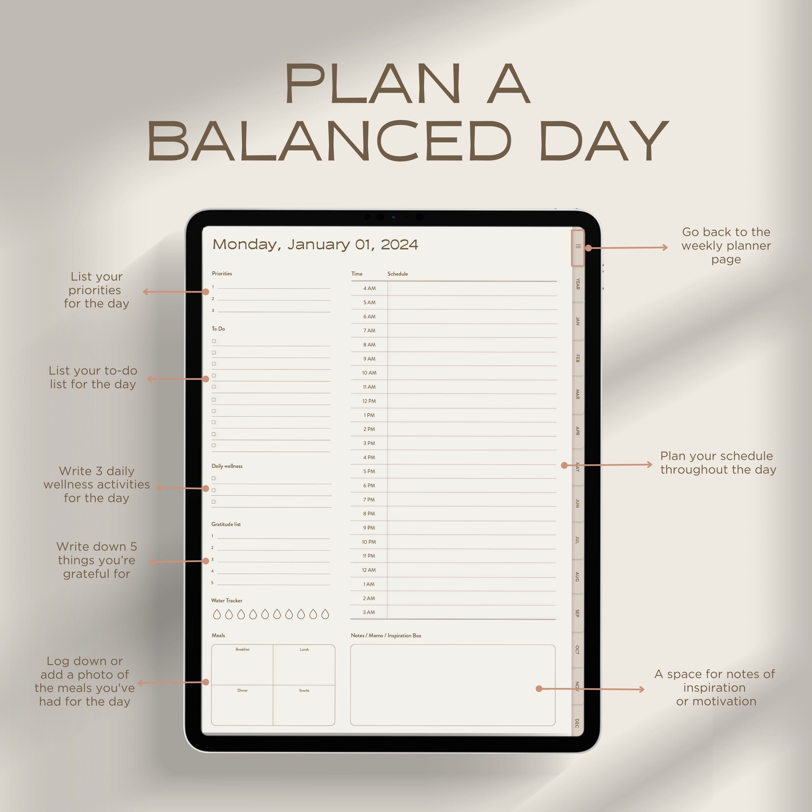2024 Daily Digital Planner Yearly, Monthly, Weekly Pages iPad Journal ...