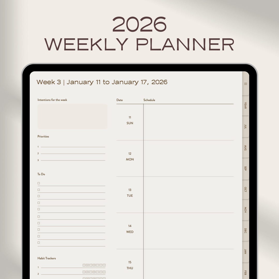 2026 Weekly Digital Planner: Minimalist iPad Goodnotes Template (PDF ...