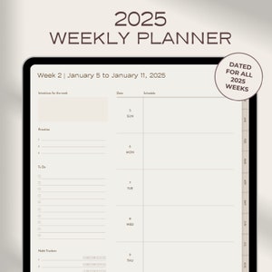 2025 Weekly Digital Planner | Dated Monthly Calendar Template for iPad Goodnotes and Notability | Minimalist Weekly Planner | Minimalist