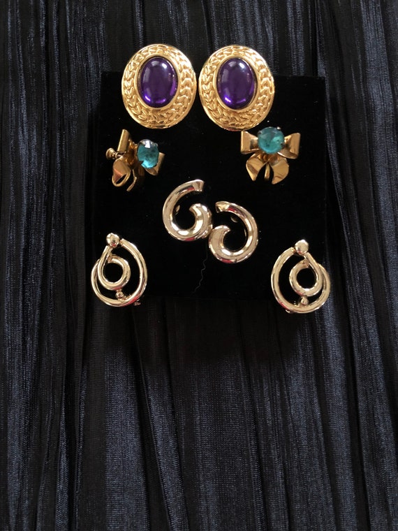 Earrings: Trifari Purple Cabochon Comfort Clip, Co