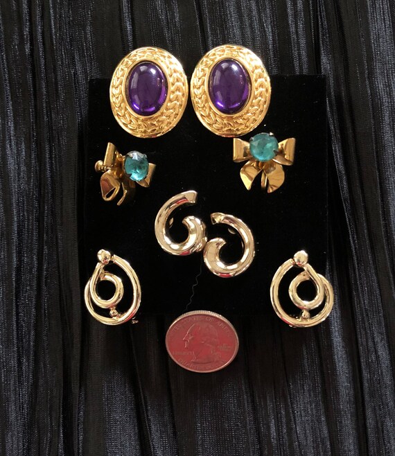 Earrings: Trifari Purple Cabochon Comfort Clip, C… - image 2