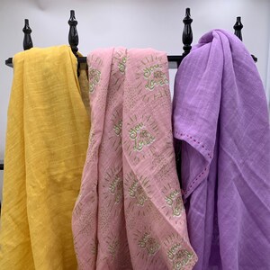 Hand Stitched Muslin swaddle blanket, cotton gauze baby swaddle, receiving blanket, embroidered blanket, baby wrap, double cotton gauze