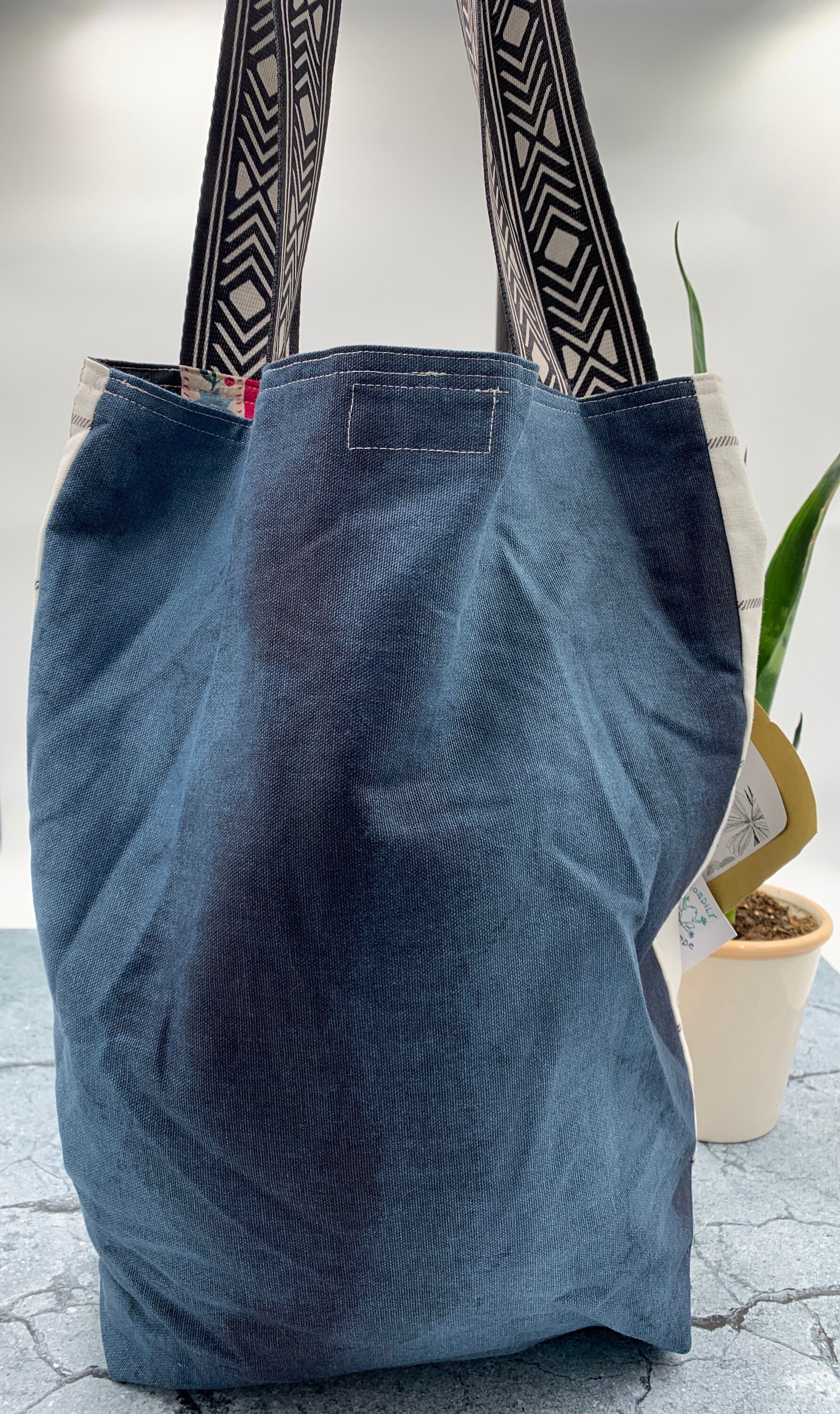 Canvas Tote Bag, Vintage Quilt Block, Tote Bag With Orphan Quilt Square, Vintage Quilt Tote Bag