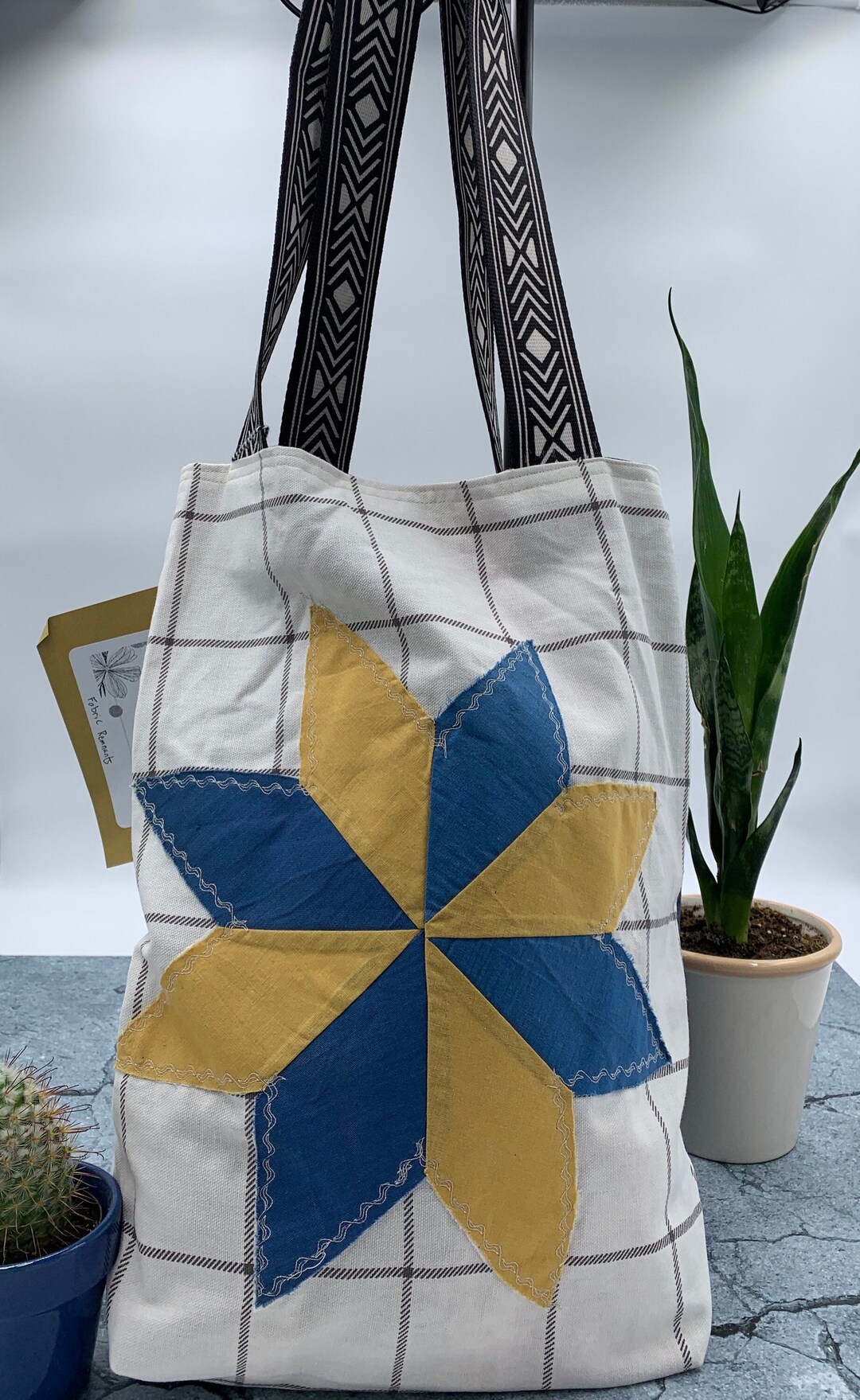 Canvas Tote Bag, Vintage Quilt Block, Tote Bag With Orphan Quilt Square, Vintage Quilt Tote Bag