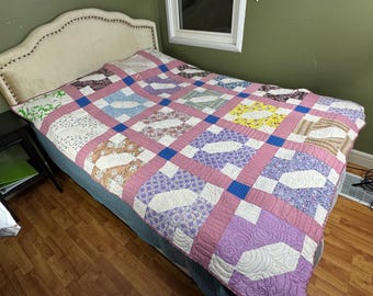 ヴィンテージ オクタゴン サークル キルト：ハンドキルティングの