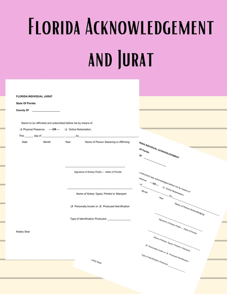 Florida State Acknowledgement and Jurat for Notary With Etsy Finland