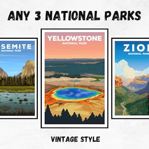 3 Poster Bundle - Vintage Style! 3 National Parks Posters | Hiking wall art | National Park Gift | Design Set #2
