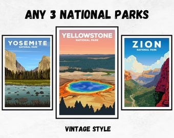 3 Poster Bundle - Vintage Style! 3 National Parks Posters | Hiking wall art | National Park Gift | Design Set #2