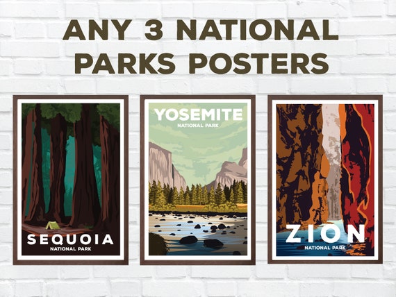 3 Poster Bundle - any 3 National Park Posters, National Park and hiking gift, vintage national park style prints | Poster gifts