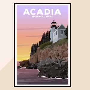 Acadia National Park Poster | Acadia Wall Art Print | Vintage Style Park Poster | Framable National Park art prints