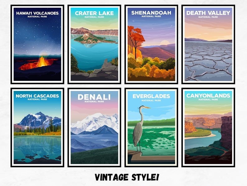 Paquete de carteles vintage de parques nacionales: Yosemite, Zion y Yellowstone imagen 8