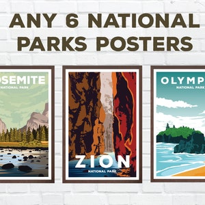 6 Poster Bundle - any 6 National Parks Posters! Hiking wall art | prints