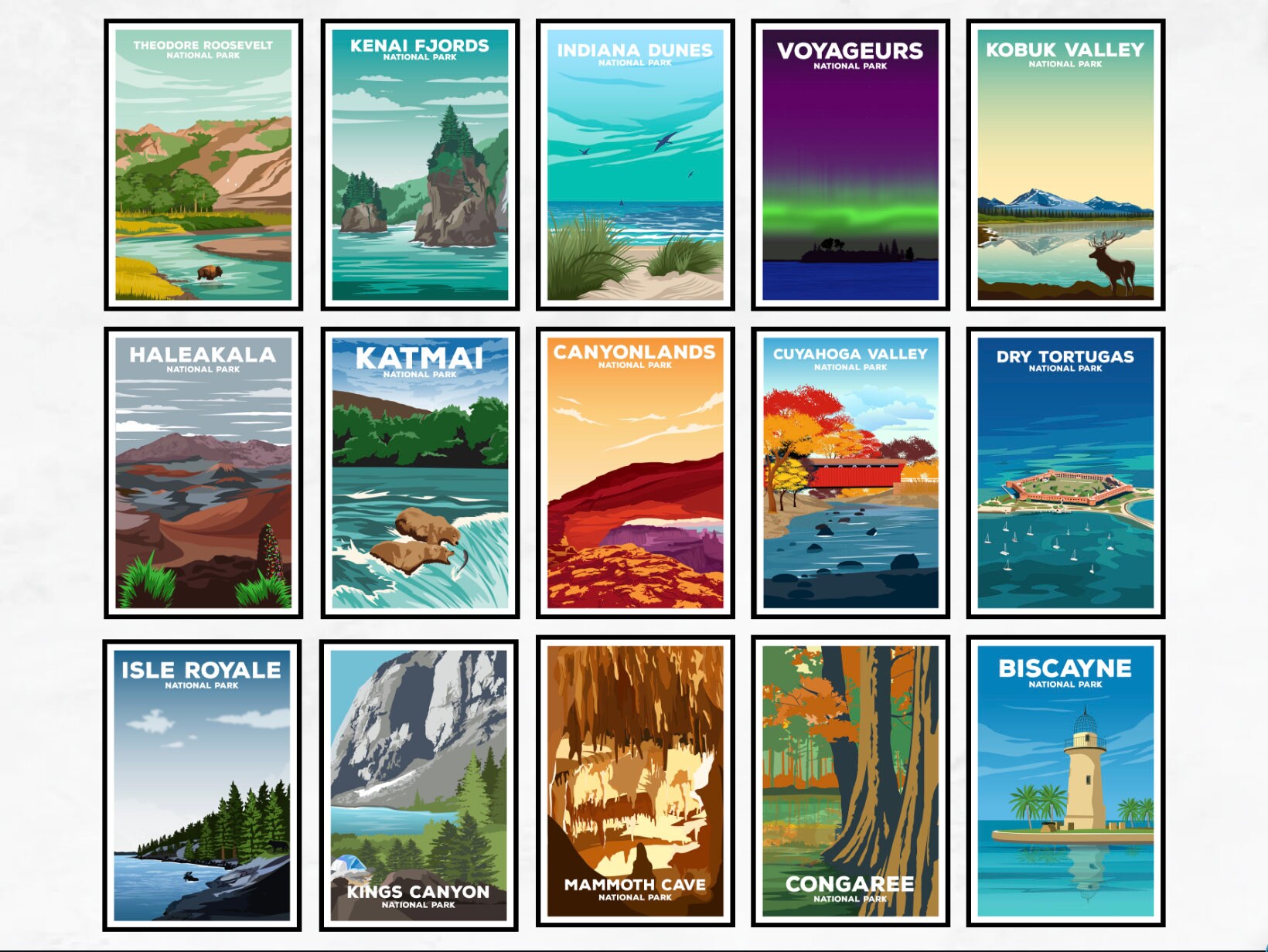 SHOXREM National Parks Postcard Set – 63 Vintage-Style Travel Poster Cards | 4x6 Inches, Glossy Front, Matte Back For Writing