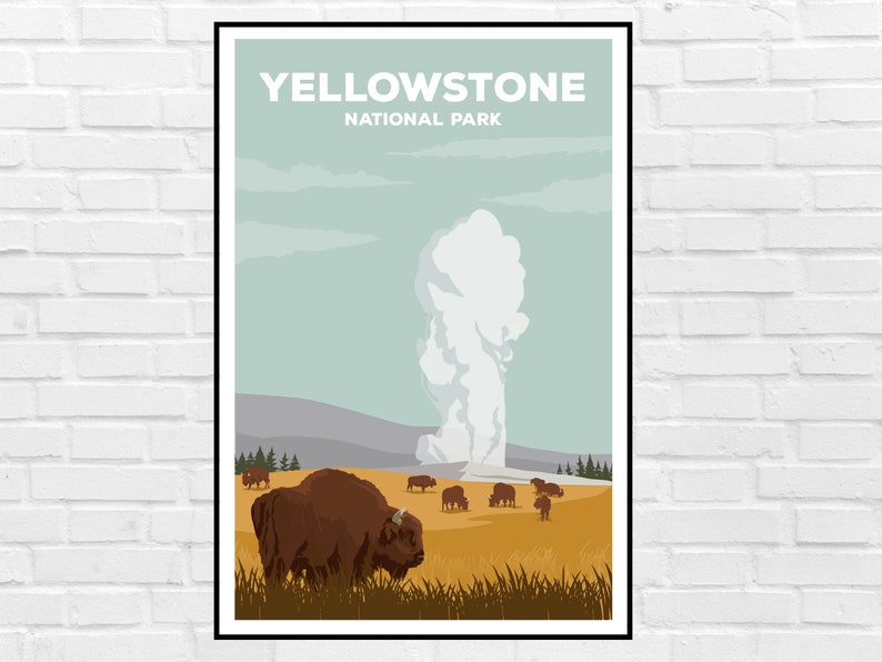 Yellowstone National Park Poster Yellowstone Wall Art Print Etsy
