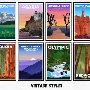 Paquete de carteles vintage de parques nacionales: Yosemite, Zion y Yellowstone imagen 3