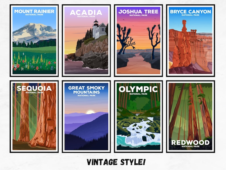 Paquete de carteles vintage de parques nacionales: Yosemite, Zion y Yellowstone imagen 3