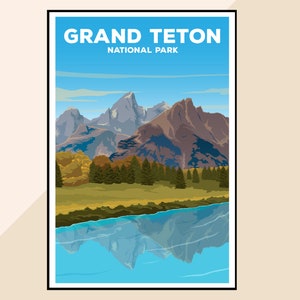 Grand Teton National Park Poster | Grand Teton Wall Art Print | Vintage Style Park Poster | Nature-inspired home decor posters