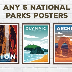 Paquete de 5 pósteres: ¡5 pósteres de parques nacionales! Arte mural de senderismo / impresiones / Arte mural de parques nacionales más vendido
