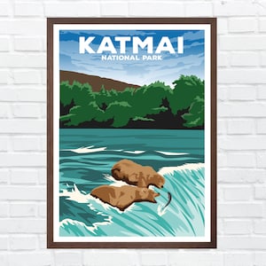 Katmai National Park Poster Print | Wall Art | Travel Hiking Poster Gifts | Alaska
