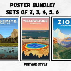 National Park Poster Bundle - any vintage National Park Prints National Park gift, Yosemite national park, Zion national park. Design Set #2