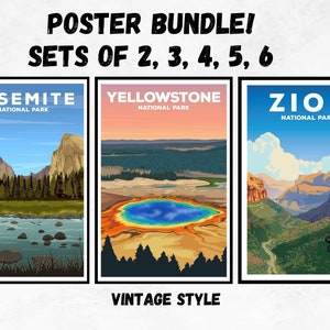 Pacote de pôsteres do Parque Nacional – qualquer presente vintage do Parque Nacional com impressões do Parque Nacional, Parque Nacional de Yosemite, Parque Nacional de Zion. Conjunto de projetos nº 2