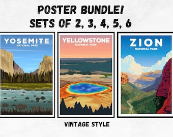 Vintage National Park Poster Bundle: Yosemite, Zion, Yellowstone