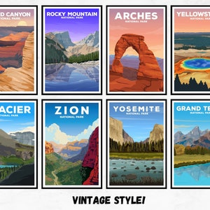 Paquete de carteles vintage de parques nacionales: Yosemite, Zion y Yellowstone imagen 2