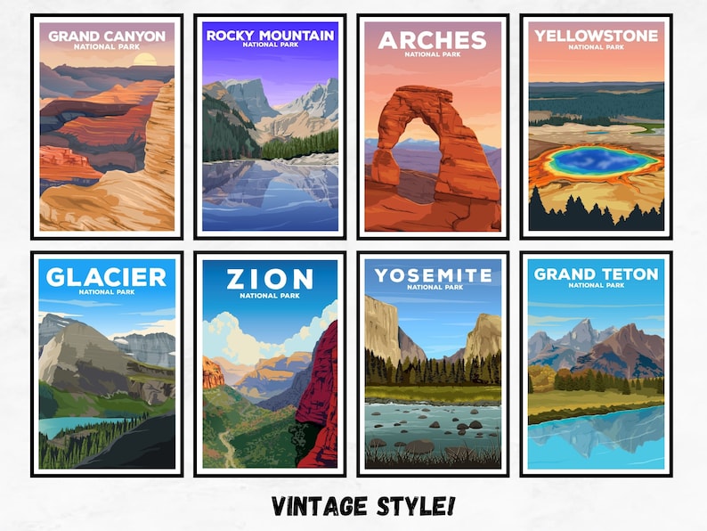 Paquete de carteles vintage de parques nacionales: Yosemite, Zion y Yellowstone imagen 2
