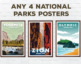 4 Poster Bundle - any 4 National Parks Posters! Hiking wall art | prints