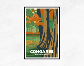 Congaree National Park Poster: Minimalist Landscape Art Print