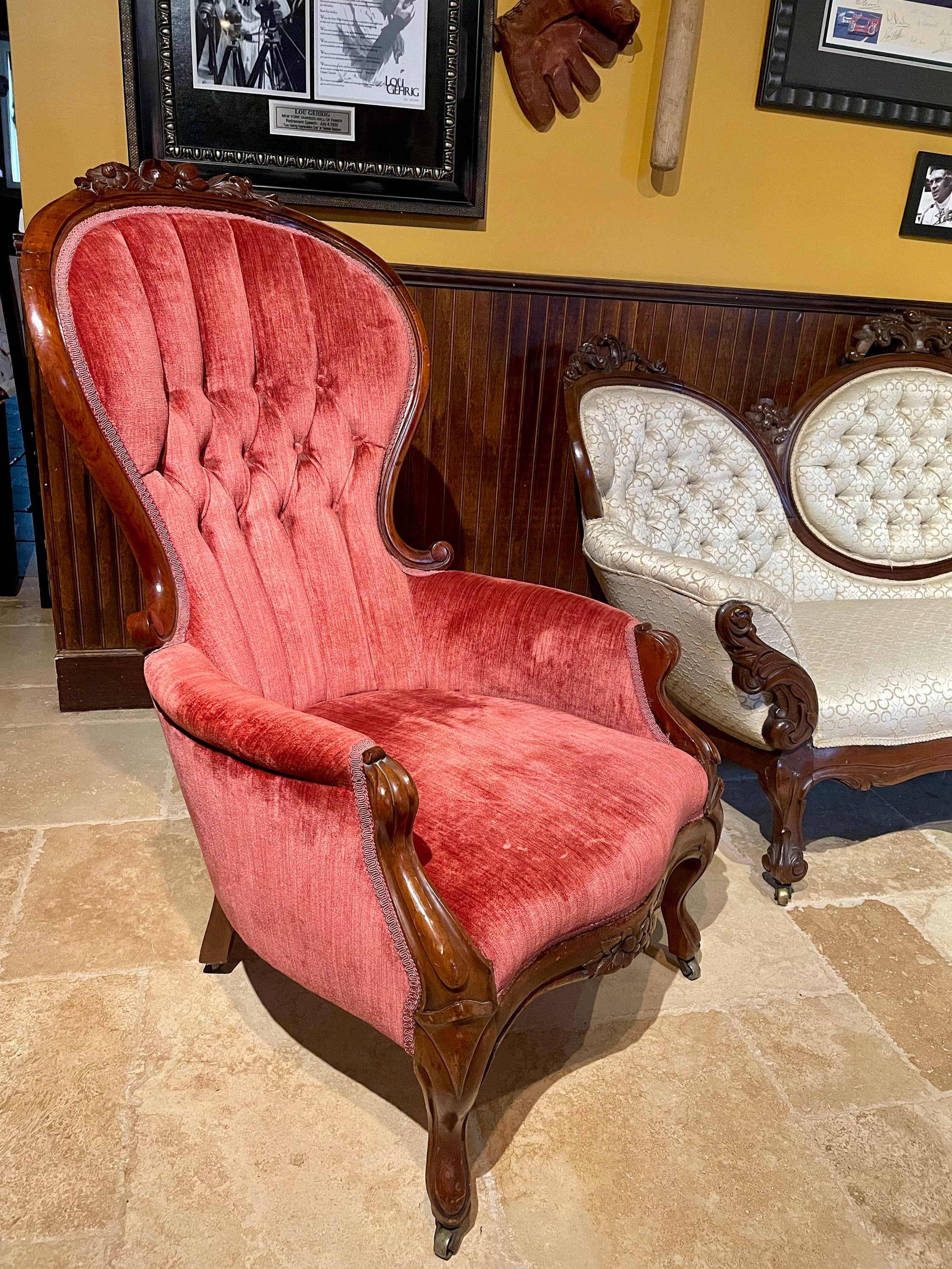 Antique Kimball King & Queen Matching Victorian Chairs Hand Carved